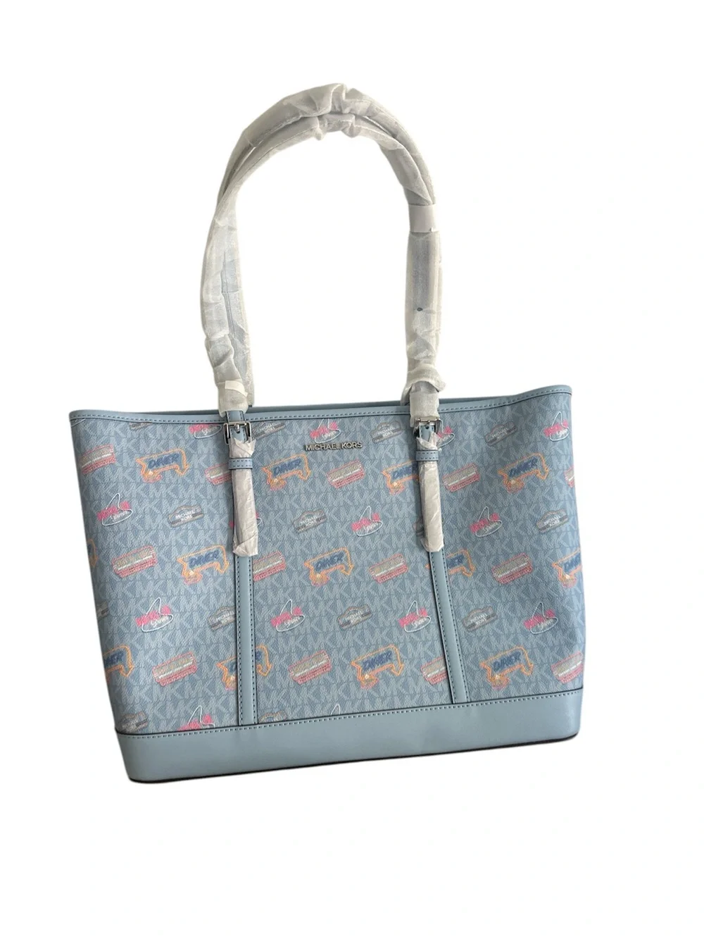 Michael Kors Extra Large Blue Diner Print Tote Bag New Host Pick - Picture 2 of 9